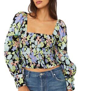 NWOT Free People Ariana Floral Print Smocked Crop Top - Size L